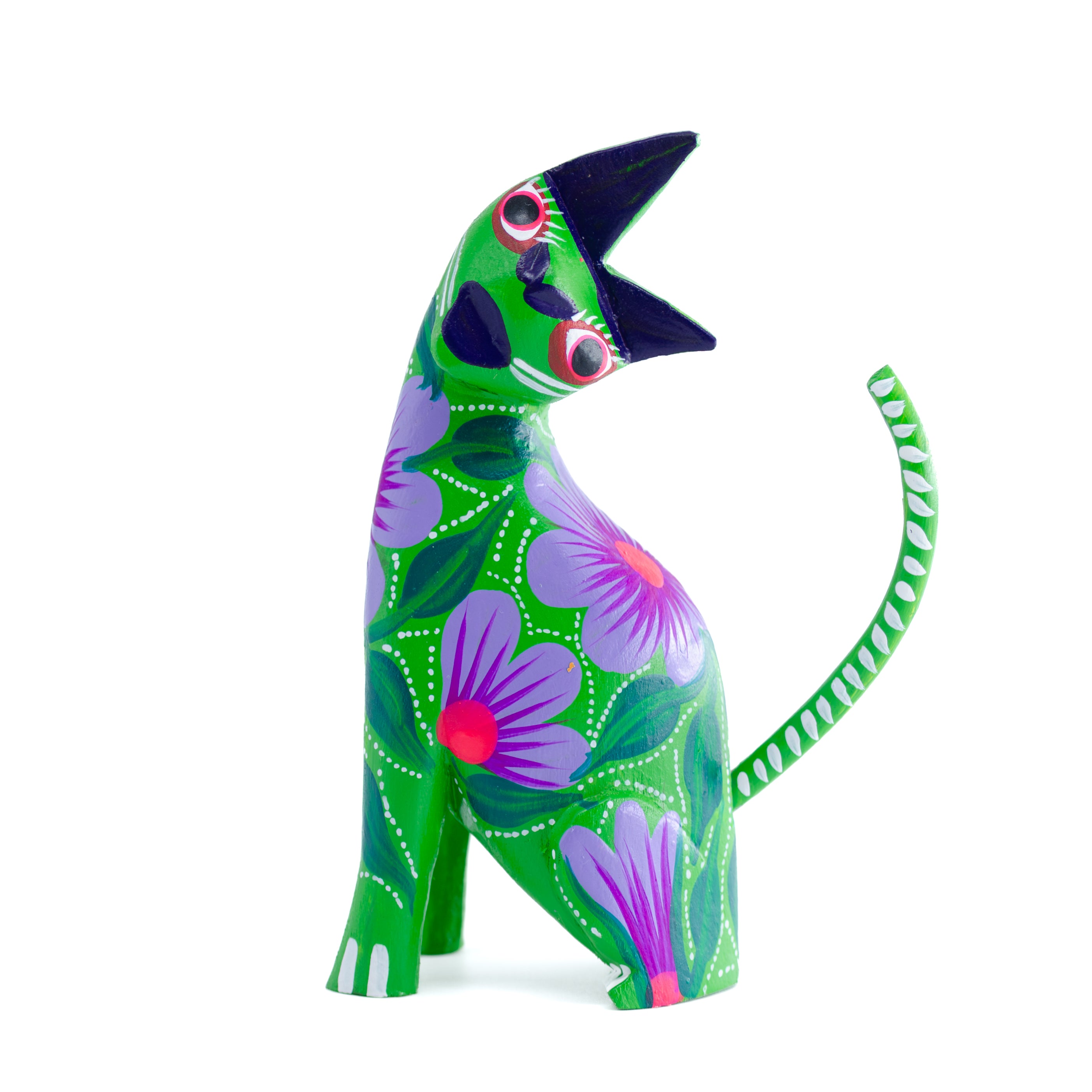 Large Hand Painted Neck Side Bend Cat Wooden Figurine
