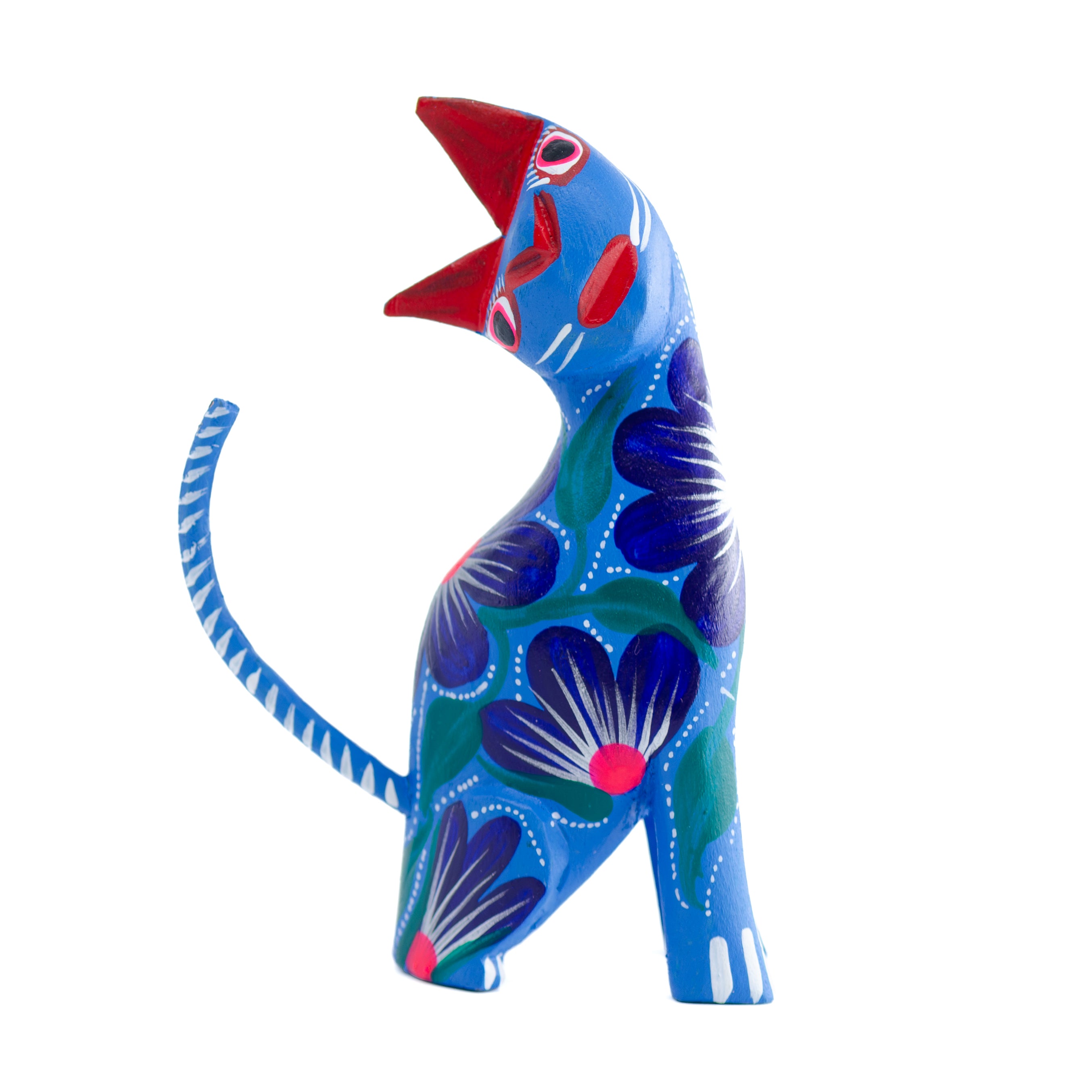 Large Hand Painted Neck Side Bend Cat Wooden Figurine