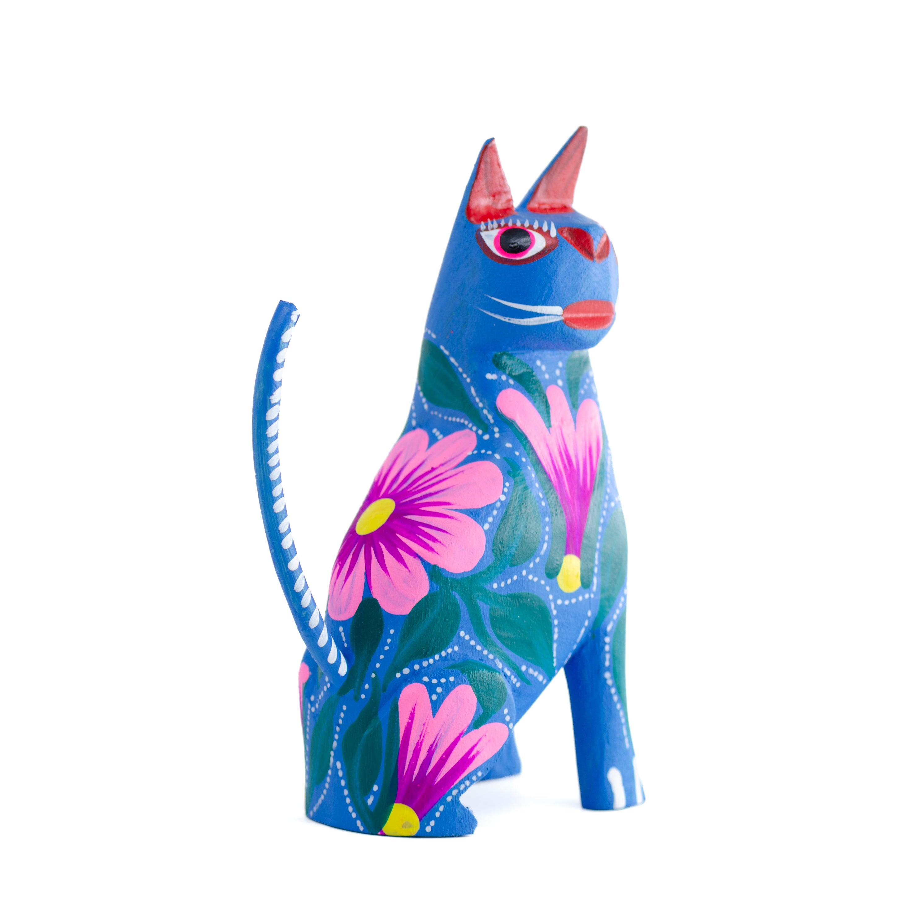 Large Hand Painted Sitting Cat Wooden Figurine
