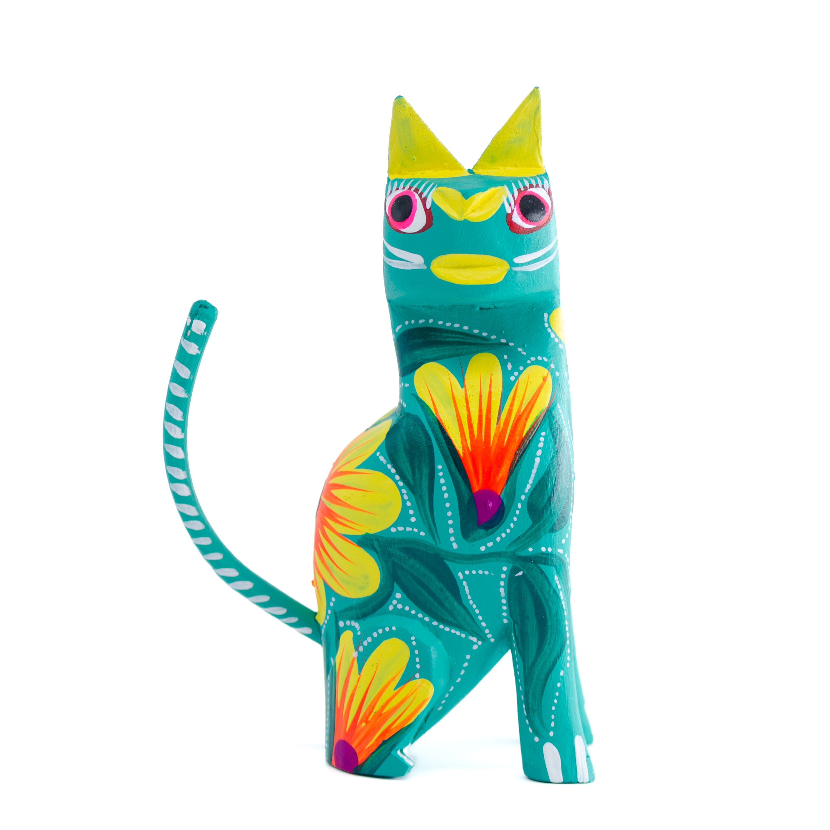 Large Hand Painted Sitting Cat Wooden Figurine