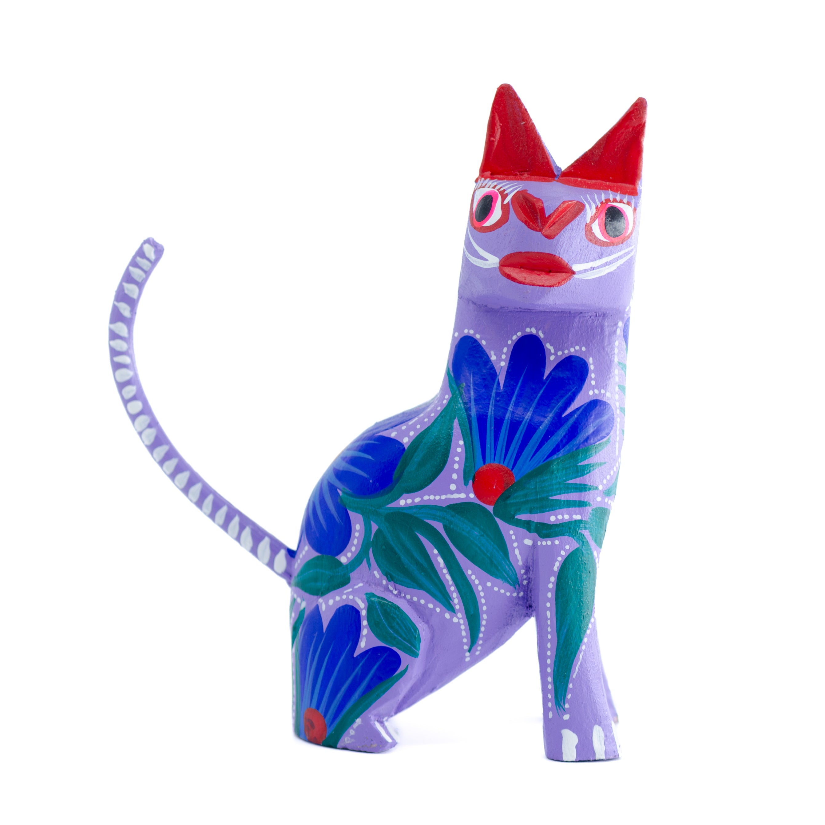 Large Hand Painted Sitting Cat Wooden Figurine