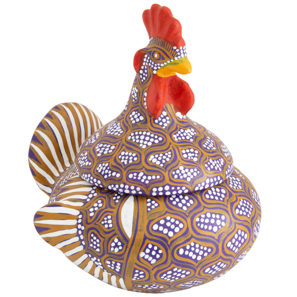 Hand Painted Clay Chicken Bowl with Lid