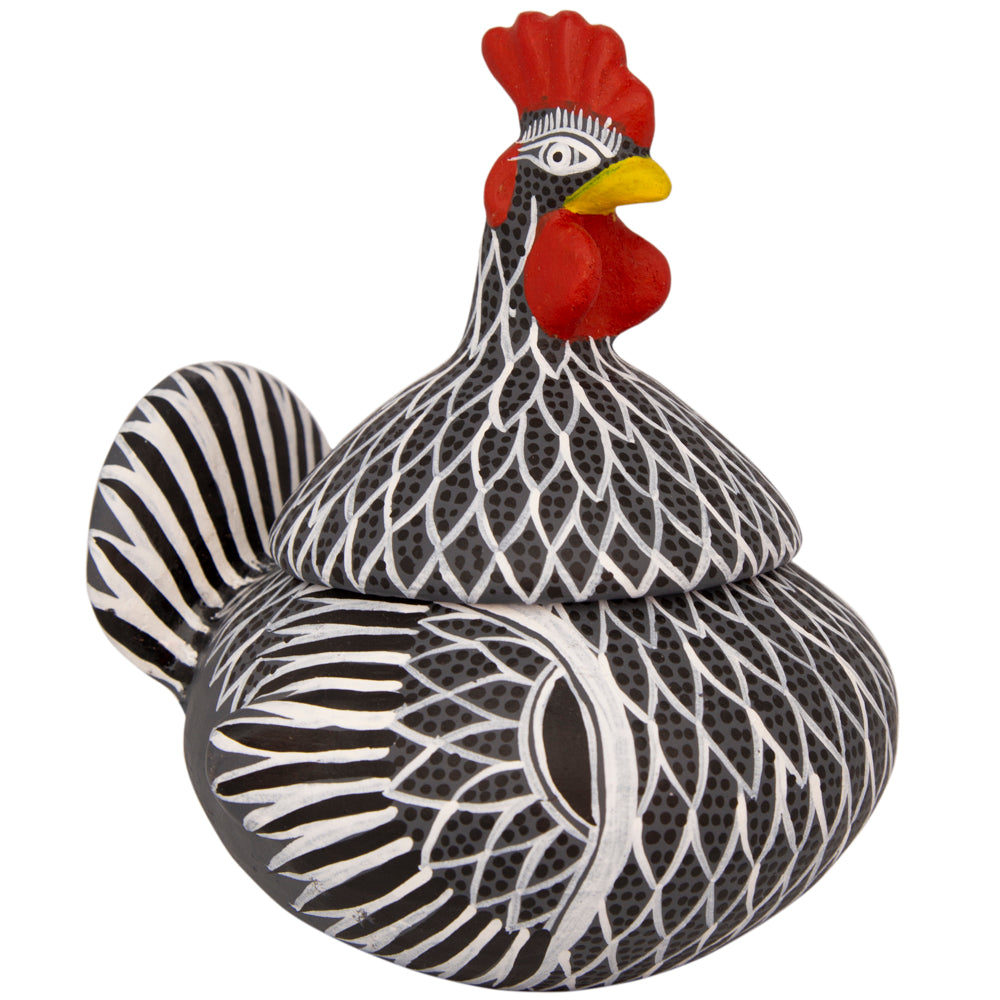 Hand Painted Clay Chicken Bowl with Lid