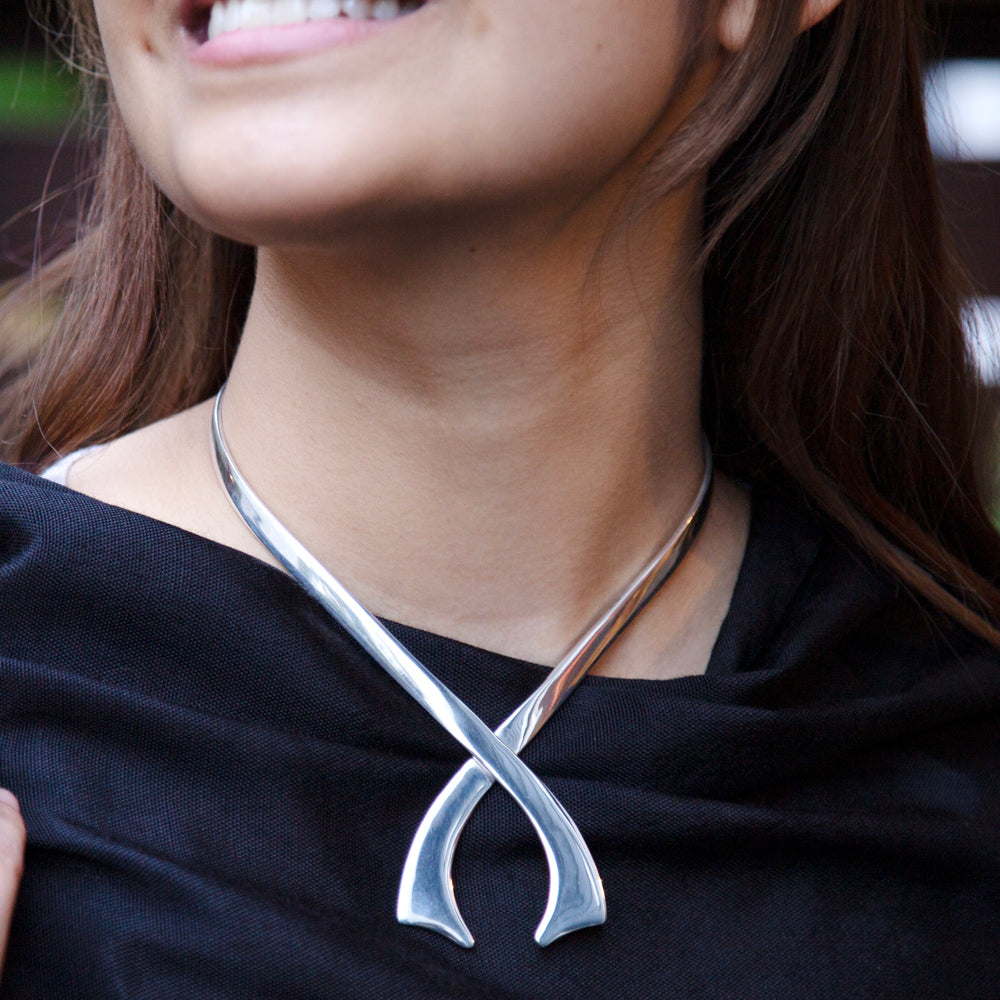 Sterling Silver Ribbon Collar Necklace