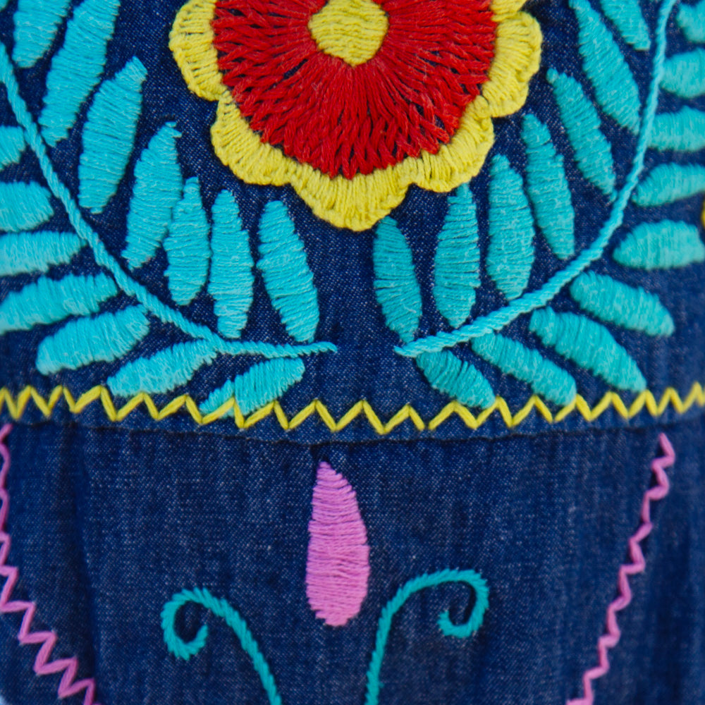 Girls Denim Embroidered Dress