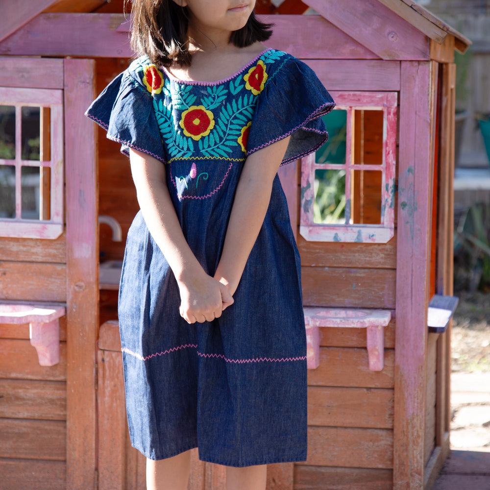 Girls Denim Embroidered Dress
