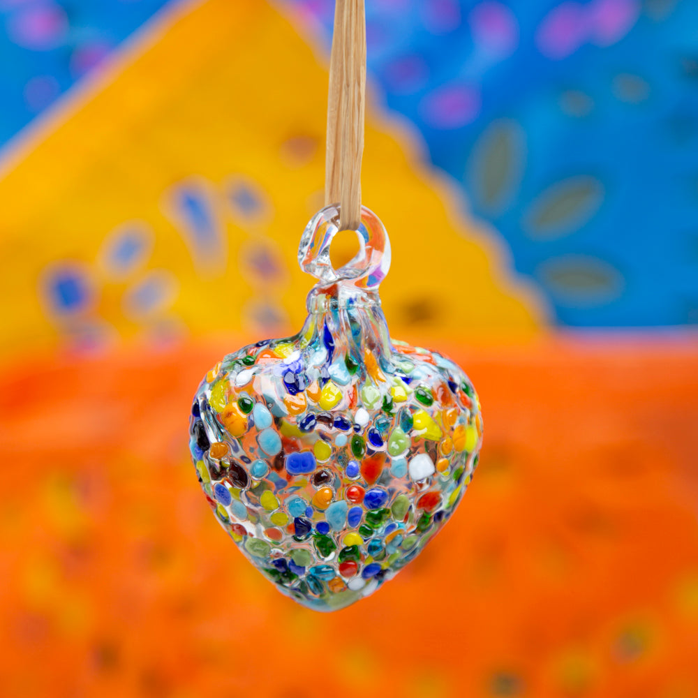 Tonalá Multicolor Blown Glass Hanging Heart Ornament