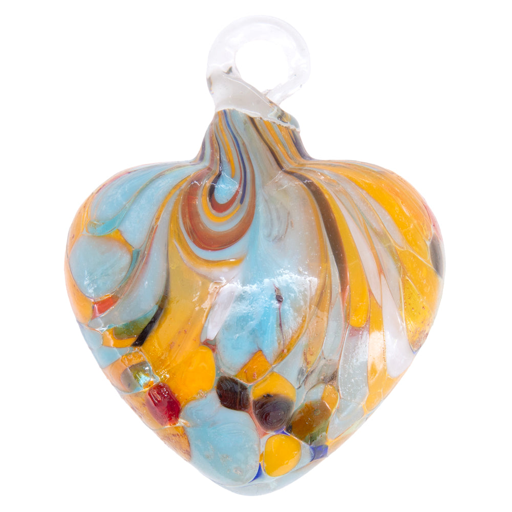 Tonalá Multicolor Blown Glass Hanging Heart Ornament
