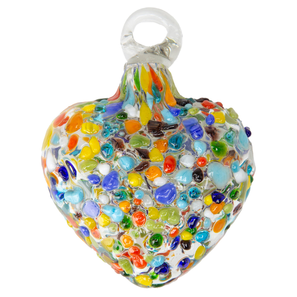 Tonalá Multicolor Blown Glass Hanging Heart Ornament