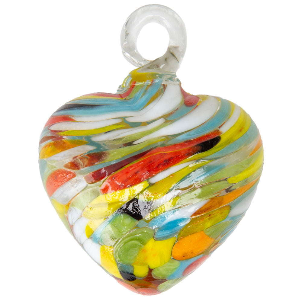 Tonalá Multicolor Blown Glass Hanging Heart Ornament