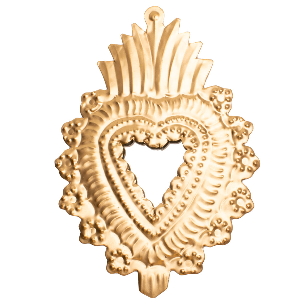Medium Mexican Crown Milagro Tin Heart with Mirror