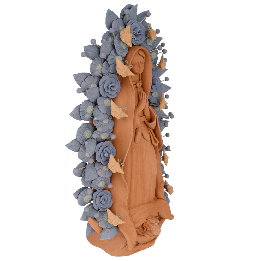 Blue Virgen de Guadalupe Barro Pigmentado Clay Sculpture