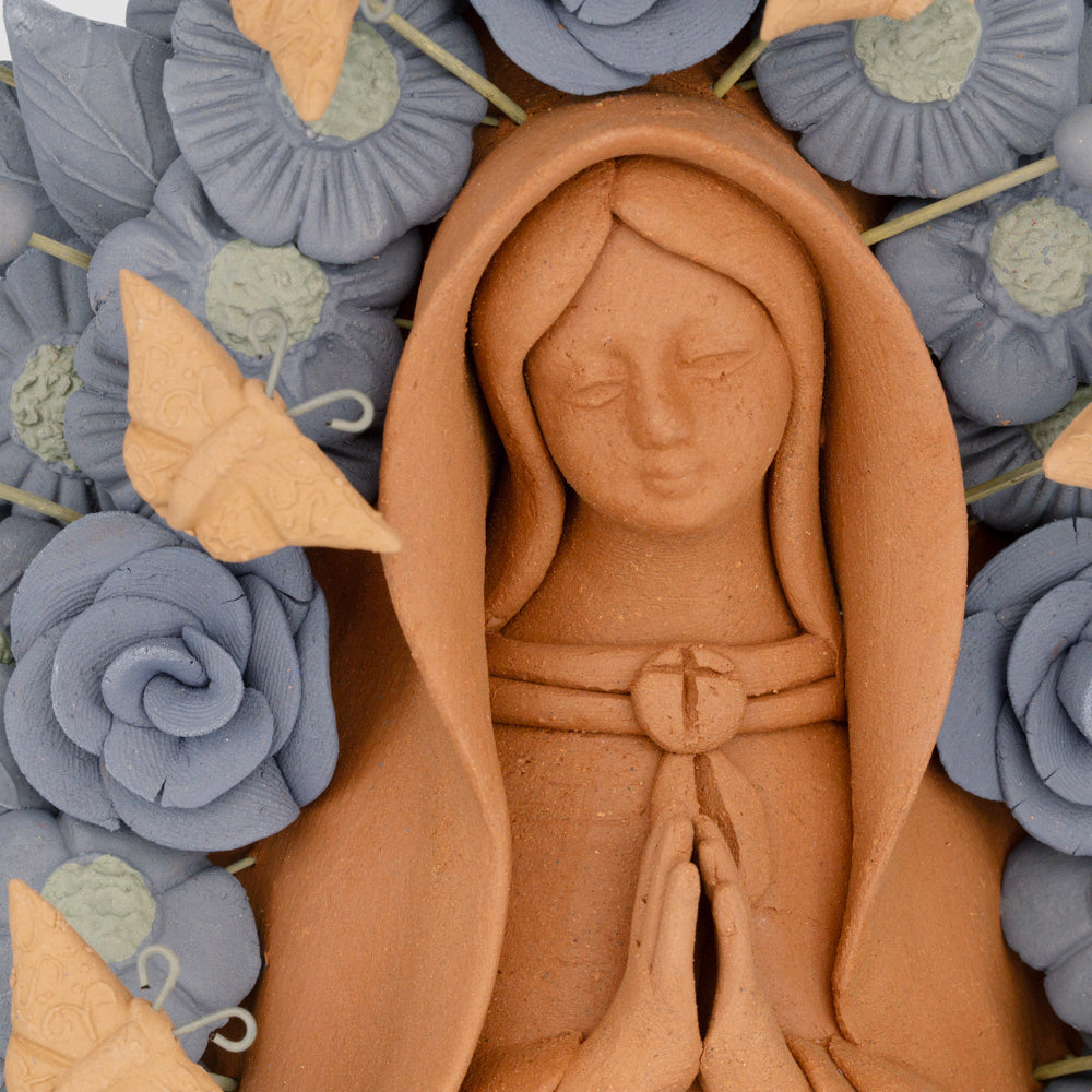 Blue Virgen de Guadalupe Barro Pigmentado Clay Sculpture