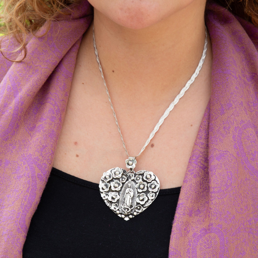 Sterling Silver Virgencita Corazon Pendant