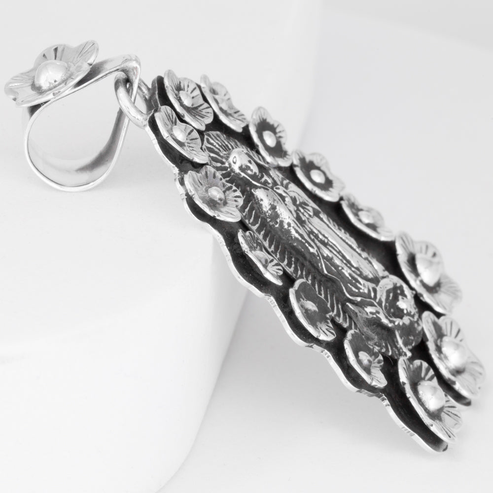 Sterling Silver Floral Virgencita Pendant