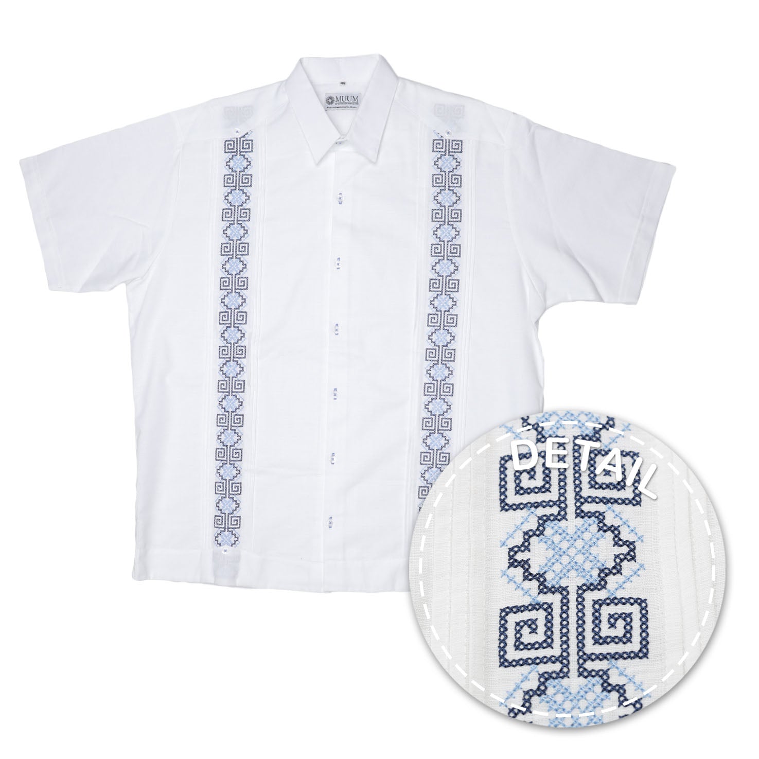 Blues Short Sleeve Embroidered Guayabera