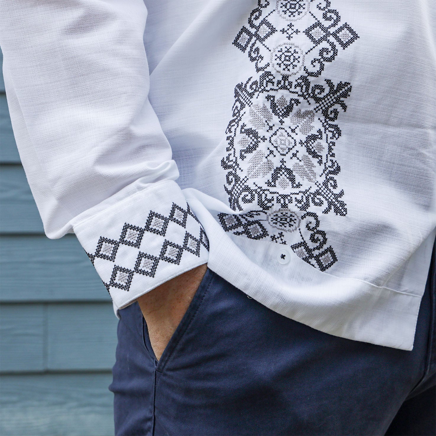 Grey Emperador Long Sleeve Guayabera