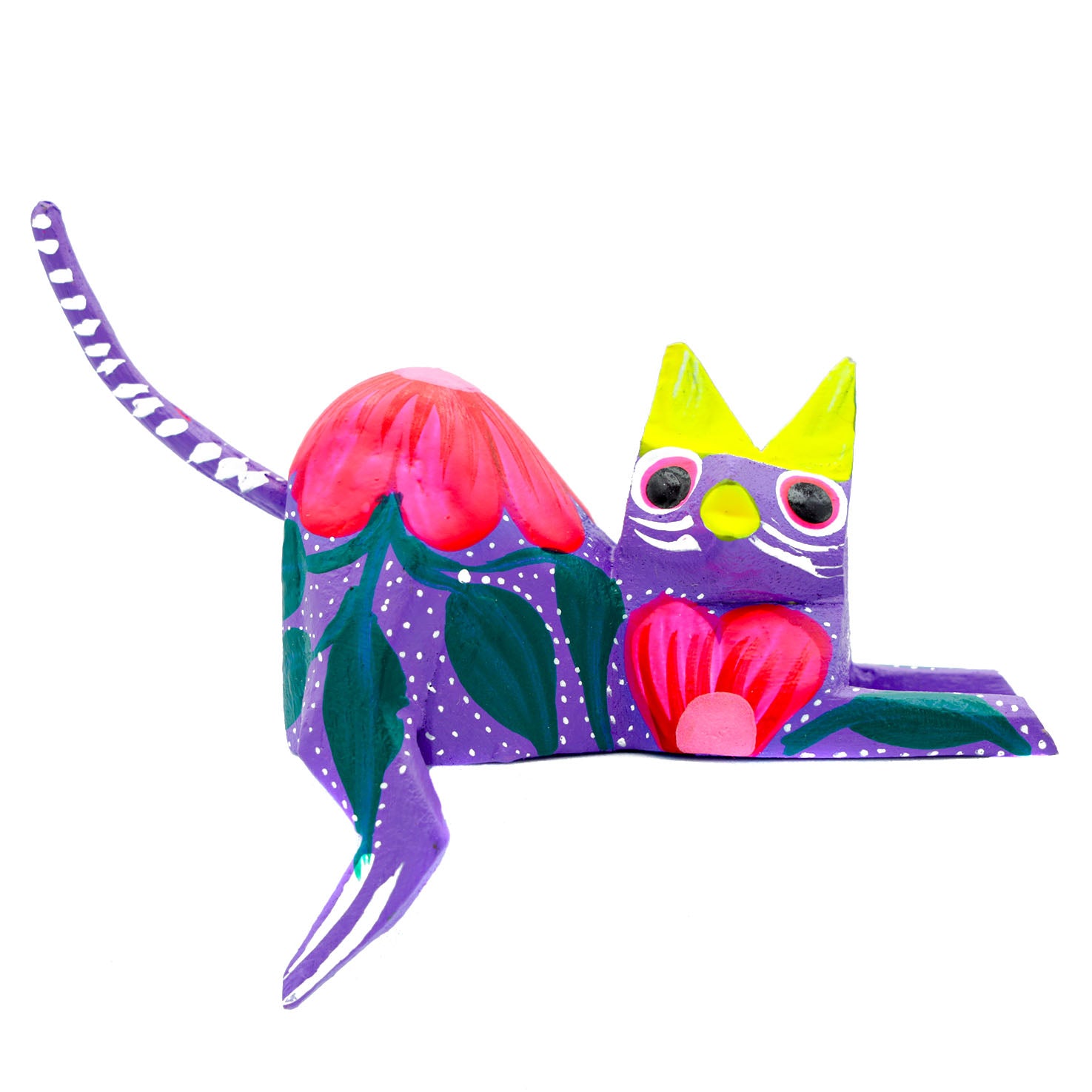Hand Painted and Carved Hanging Cat Wooden Figurine Alebrije