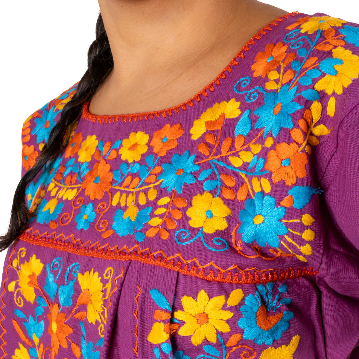 Chilac Floral Embroidered Mexican Short Dress