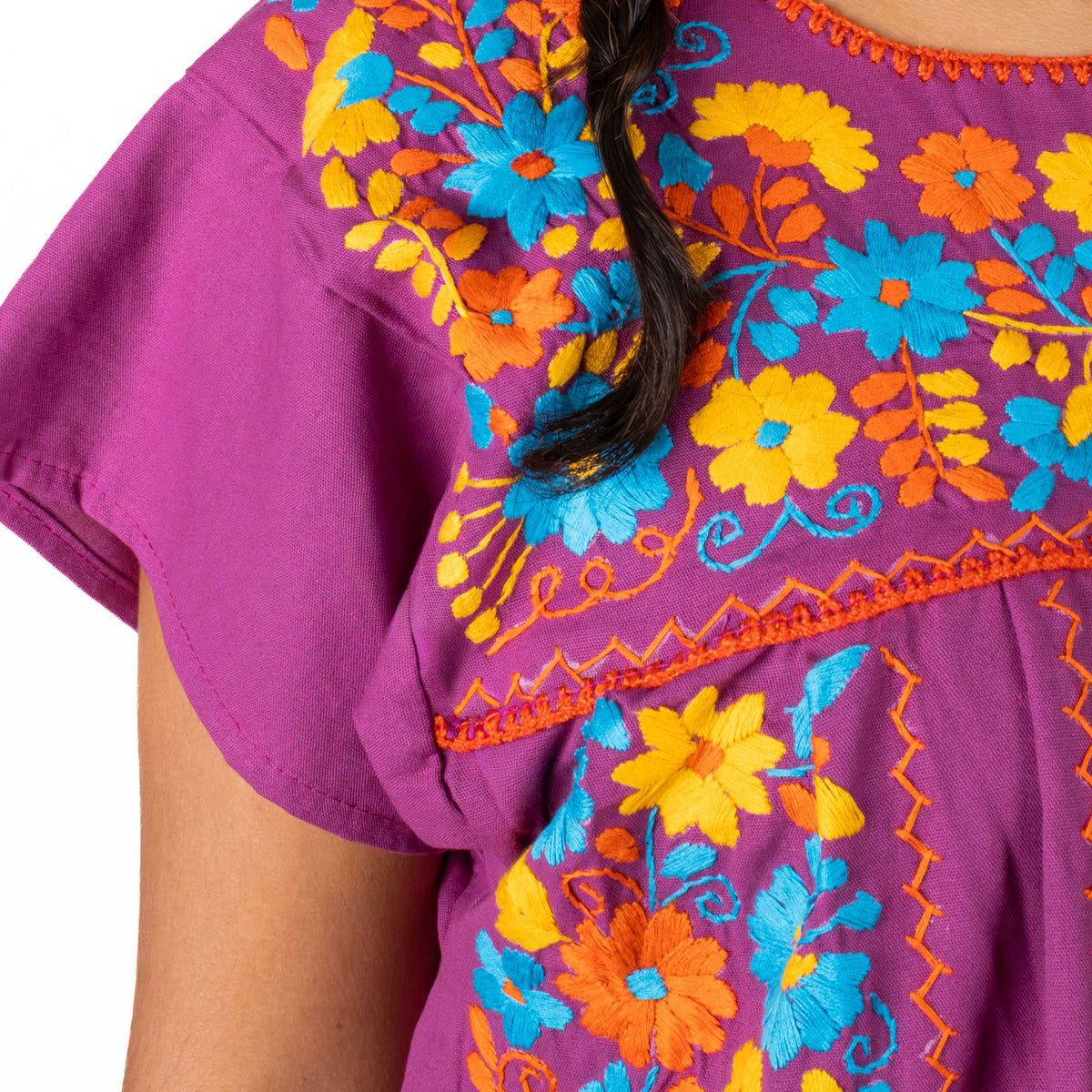 Chilac Floral Embroidered Mexican Short Dress