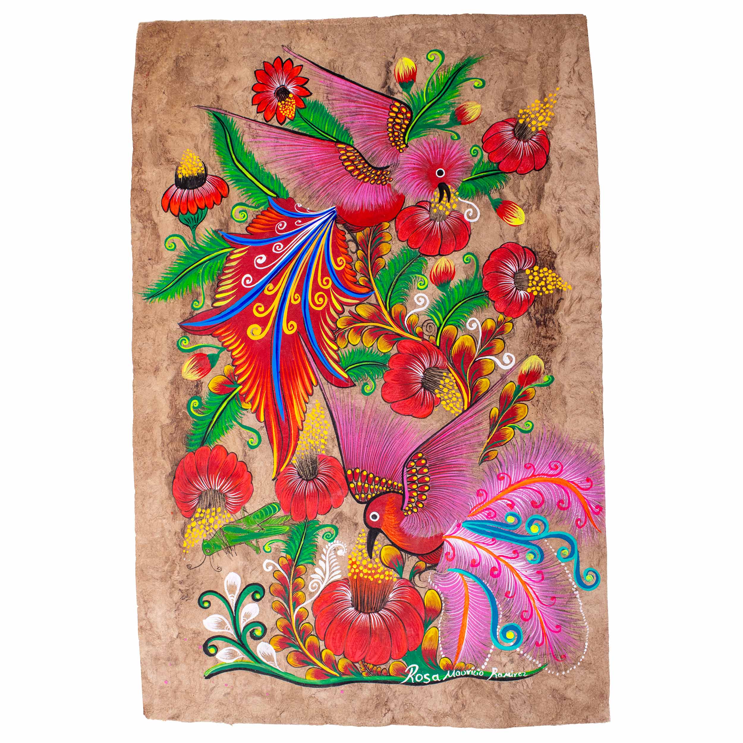 Hand-Painted Papel Amate Xalitla Painting by Rosa