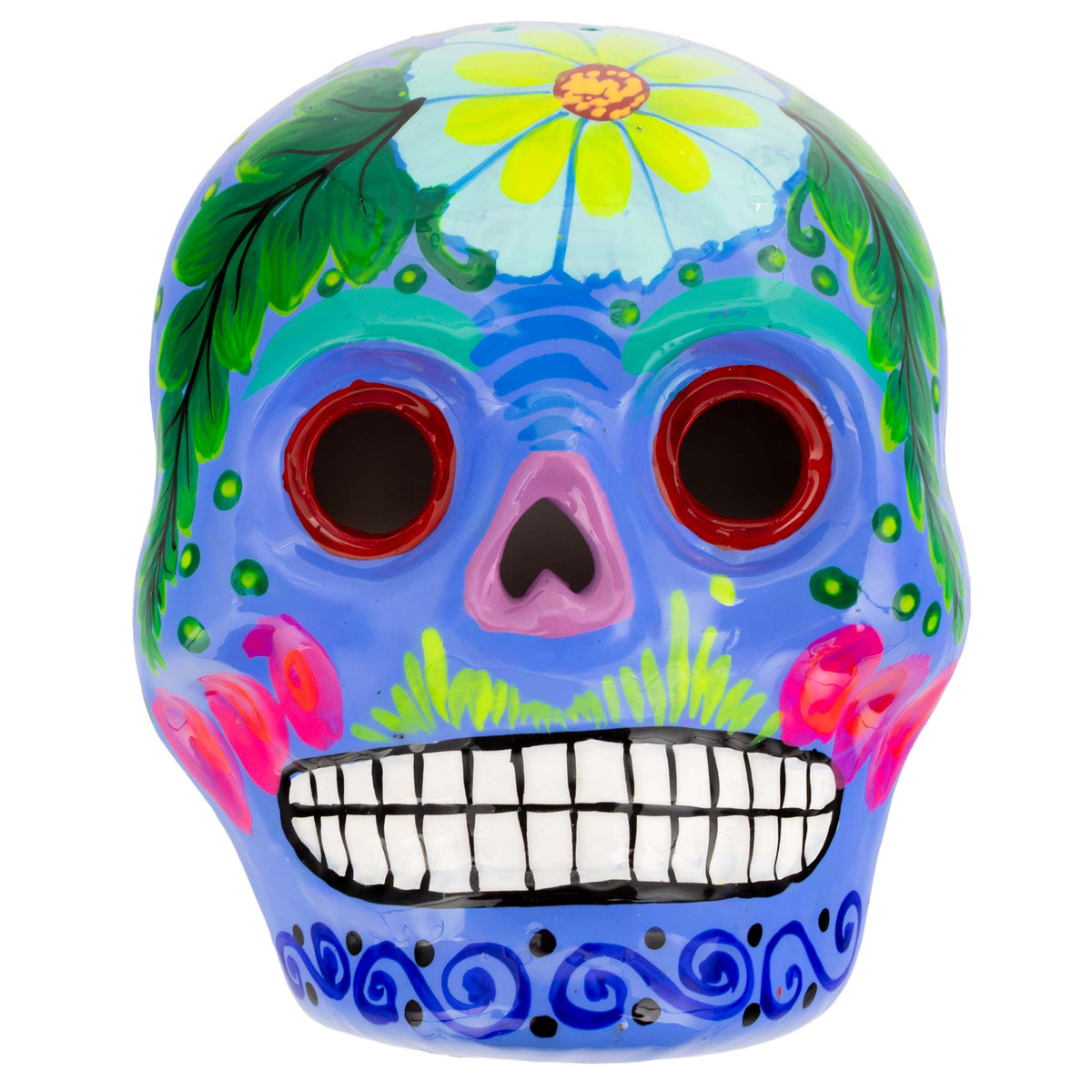 Hand-Painted Xalitla Clay Sugar Skull Wall Art Mask