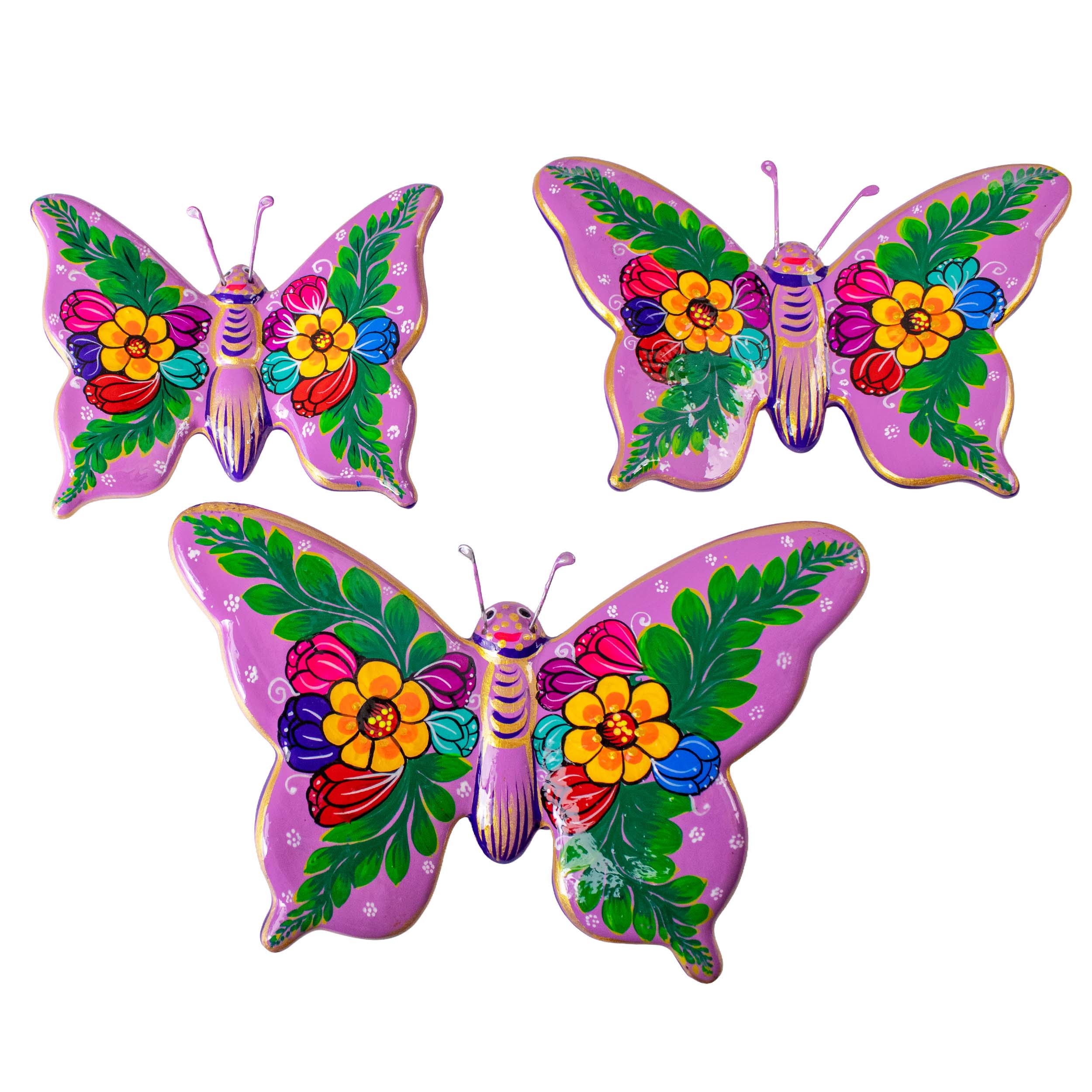 Hand-Painted Xalitla Butterfly Set of 3 Wall Decor