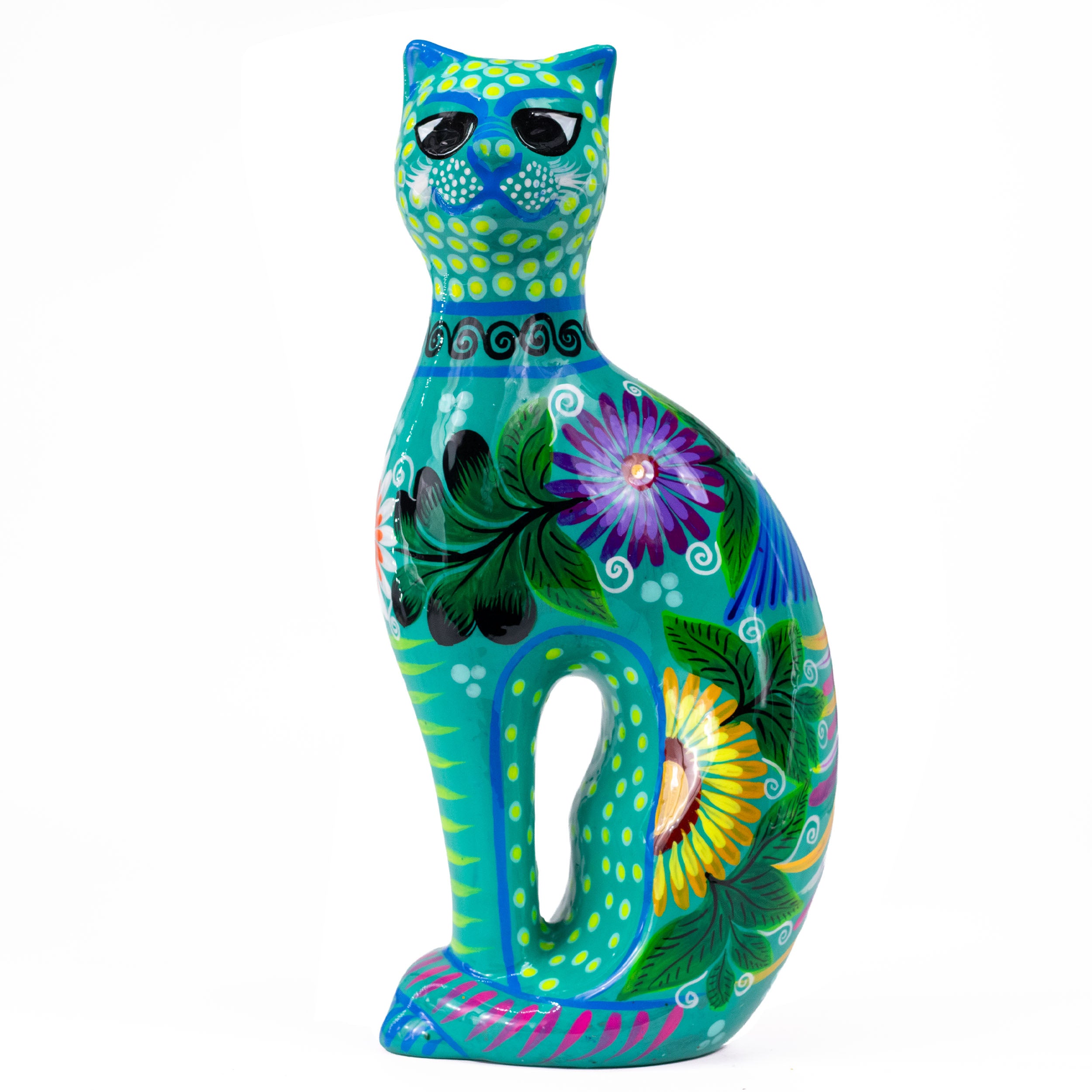 Hand-Painted Xalitla Cat Piggybank Sculpture