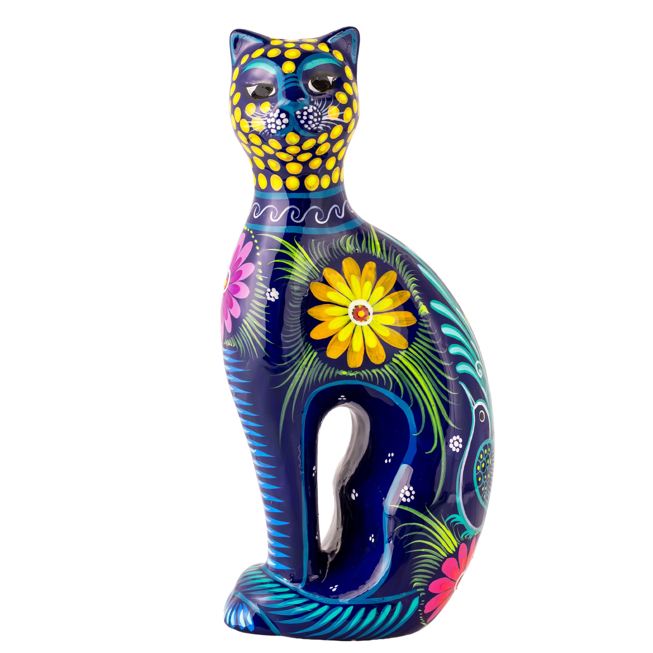 Hand-Painted Xalitla Cat Piggybank Sculpture