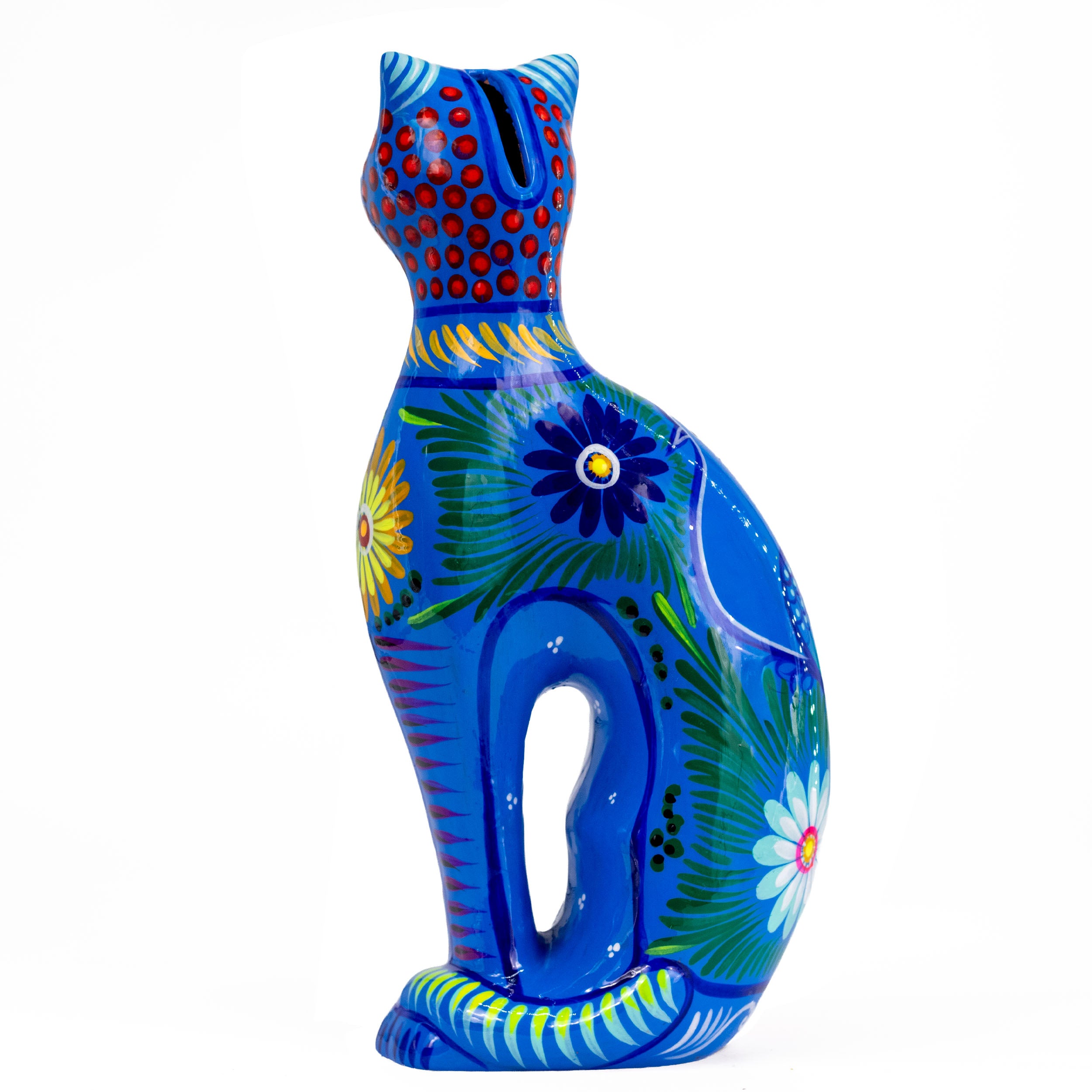 Hand-Painted Xalitla Cat Piggybank Sculpture