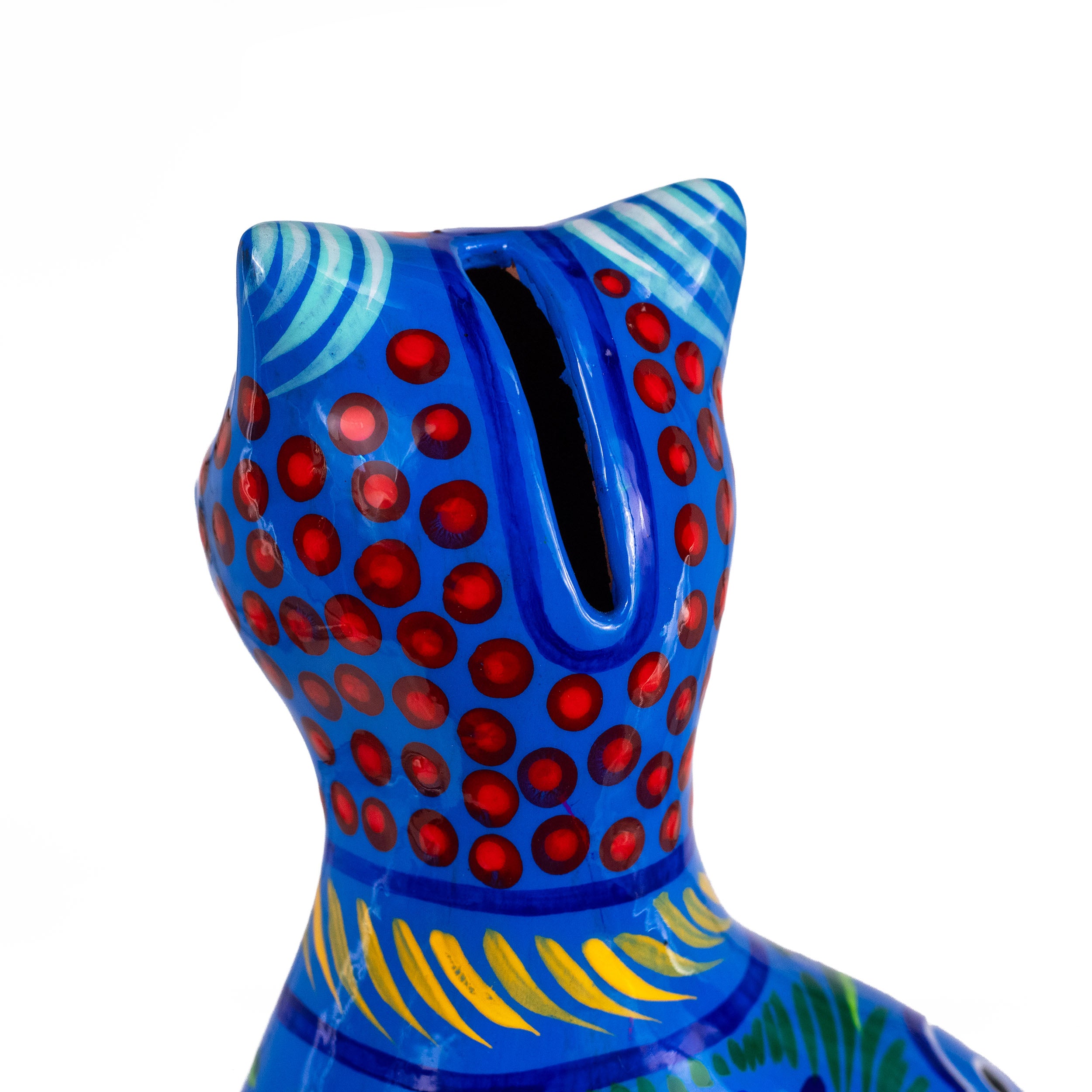 Hand-Painted Xalitla Cat Piggybank Sculpture