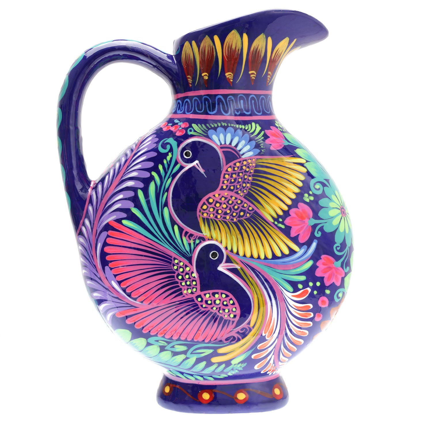 Large Hand-Painted Xalitla Clay Pitcher