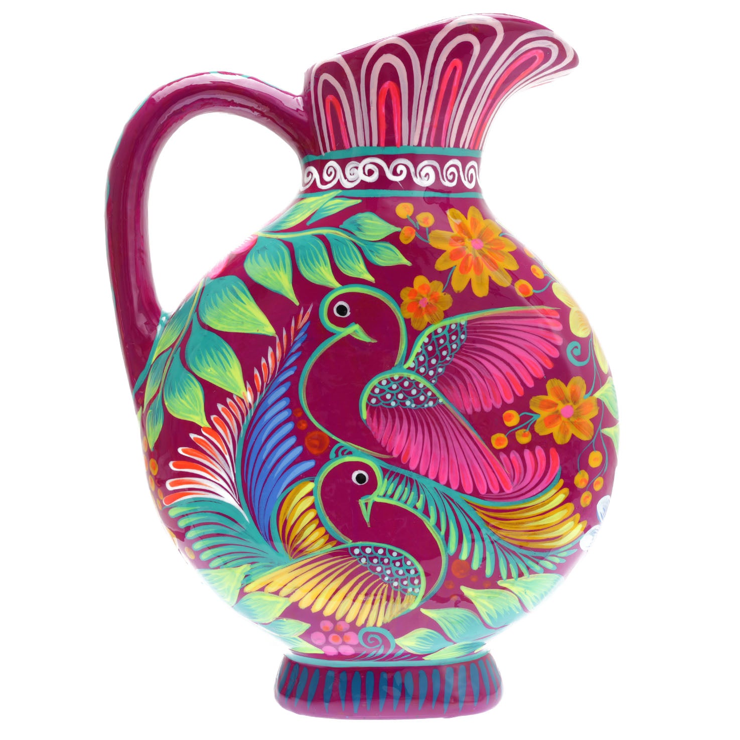 Large Hand-Painted Xalitla Clay Pitcher