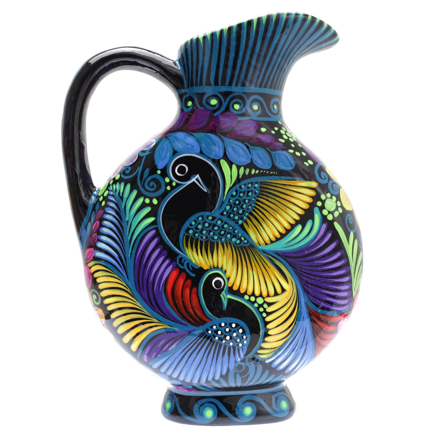 Large Hand-Painted Xalitla Clay Pitcher