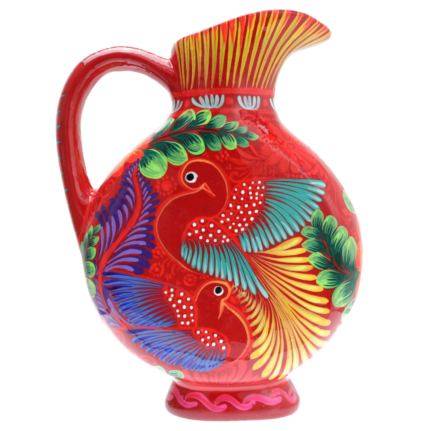 Large Hand-Painted Xalitla Clay Pitcher