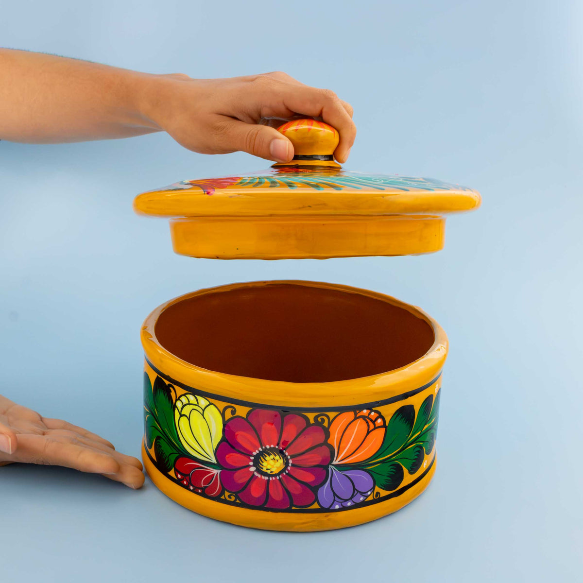 Hand-Painted Xalitla Clay Tortilla Basket