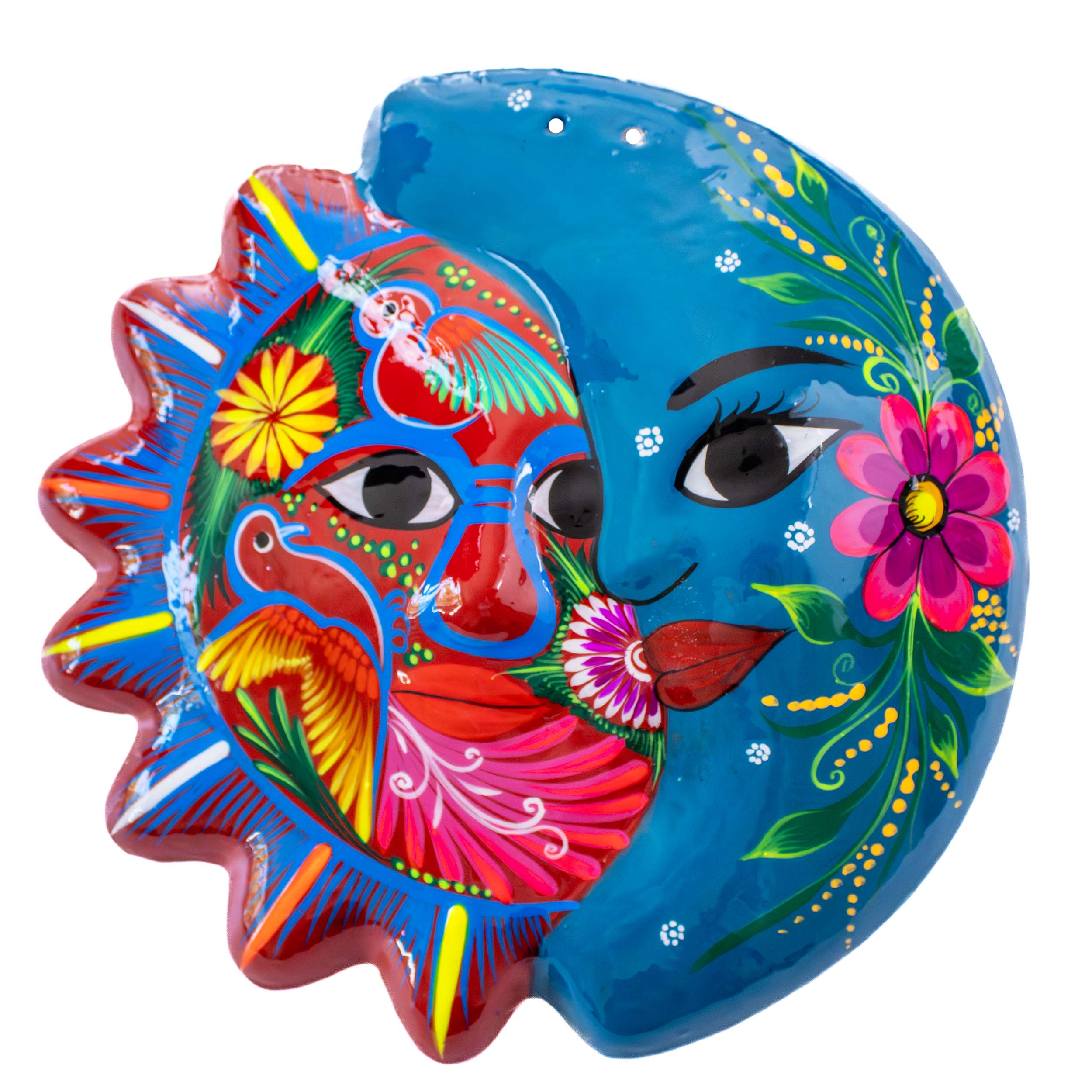 Hand-Painted Xalitla Sun and Moon Clay Wall Decor