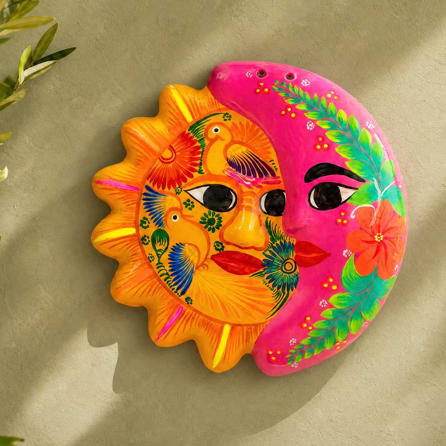 Hand-Painted Xalitla Sun and Moon Clay Wall Decor