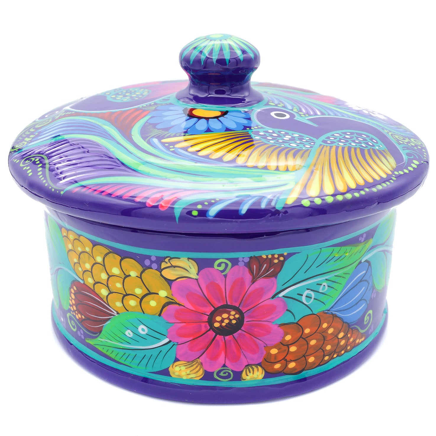Hand-Painted Xalitla Clay Tortilla Basket