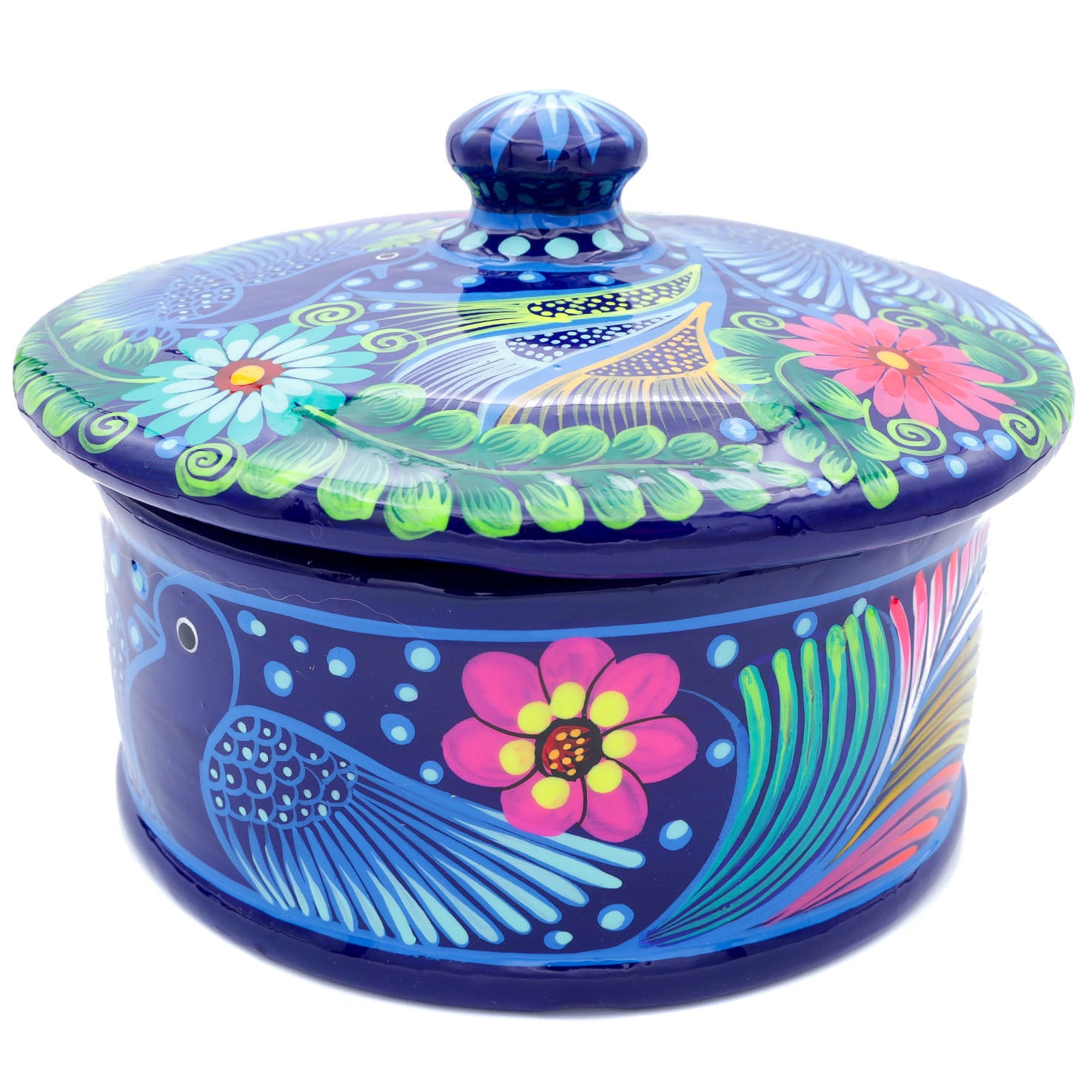 Hand-Painted Xalitla Clay Tortilla Basket