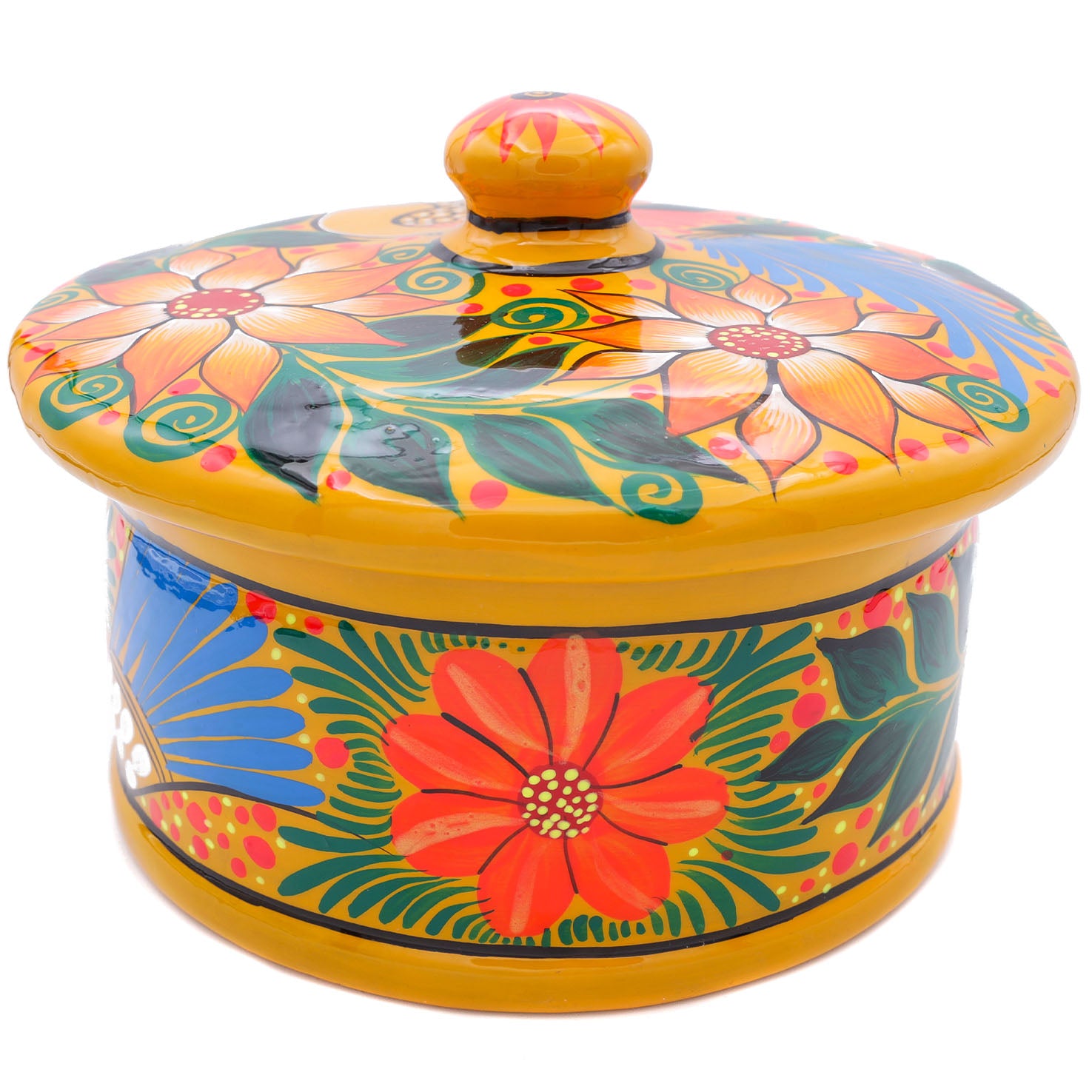 Hand-Painted Xalitla Clay Tortilla Basket