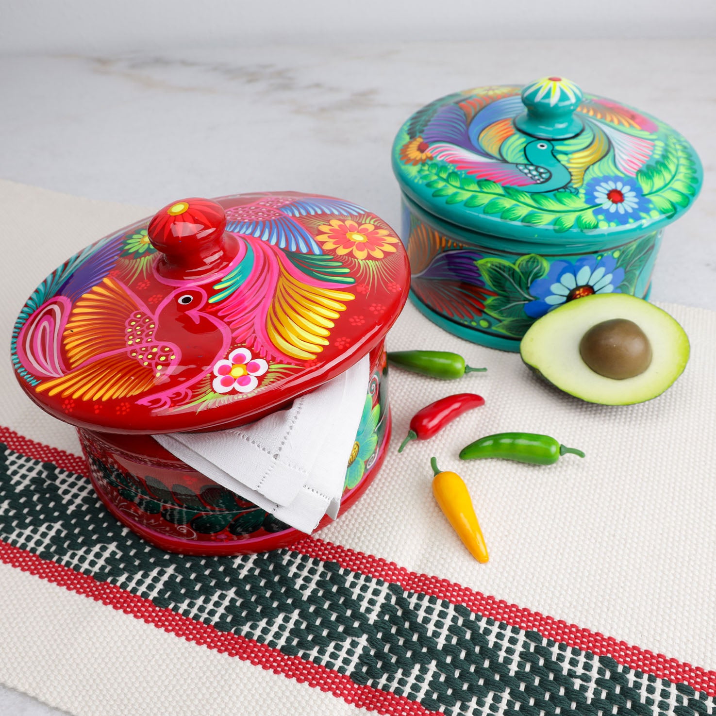 Hand-Painted Xalitla Clay Tortilla Basket