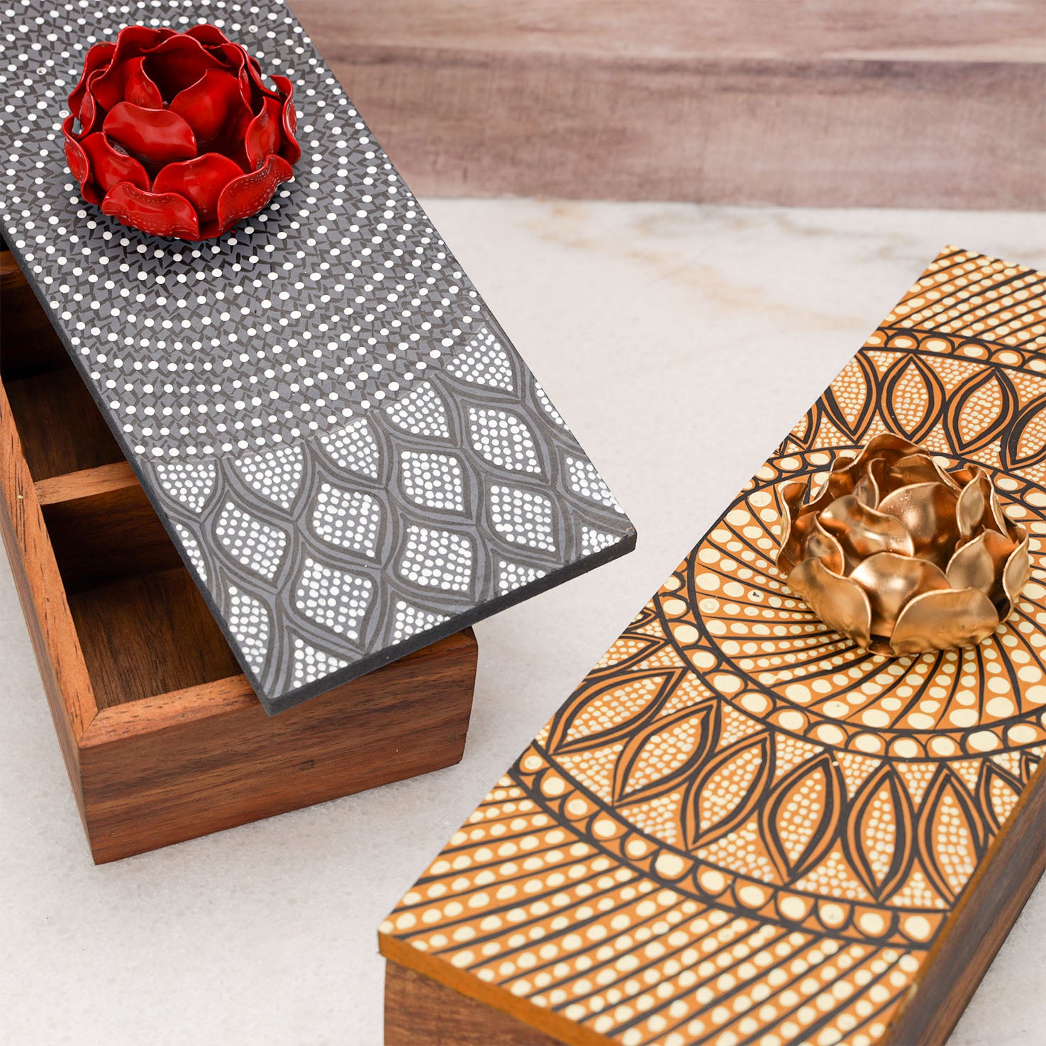 Hand-Painted Parota Solid Wood Tea Organizer