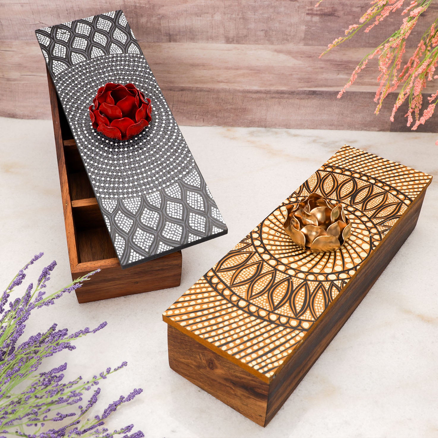 Hand-Painted Parota Solid Wood Tea Organizer