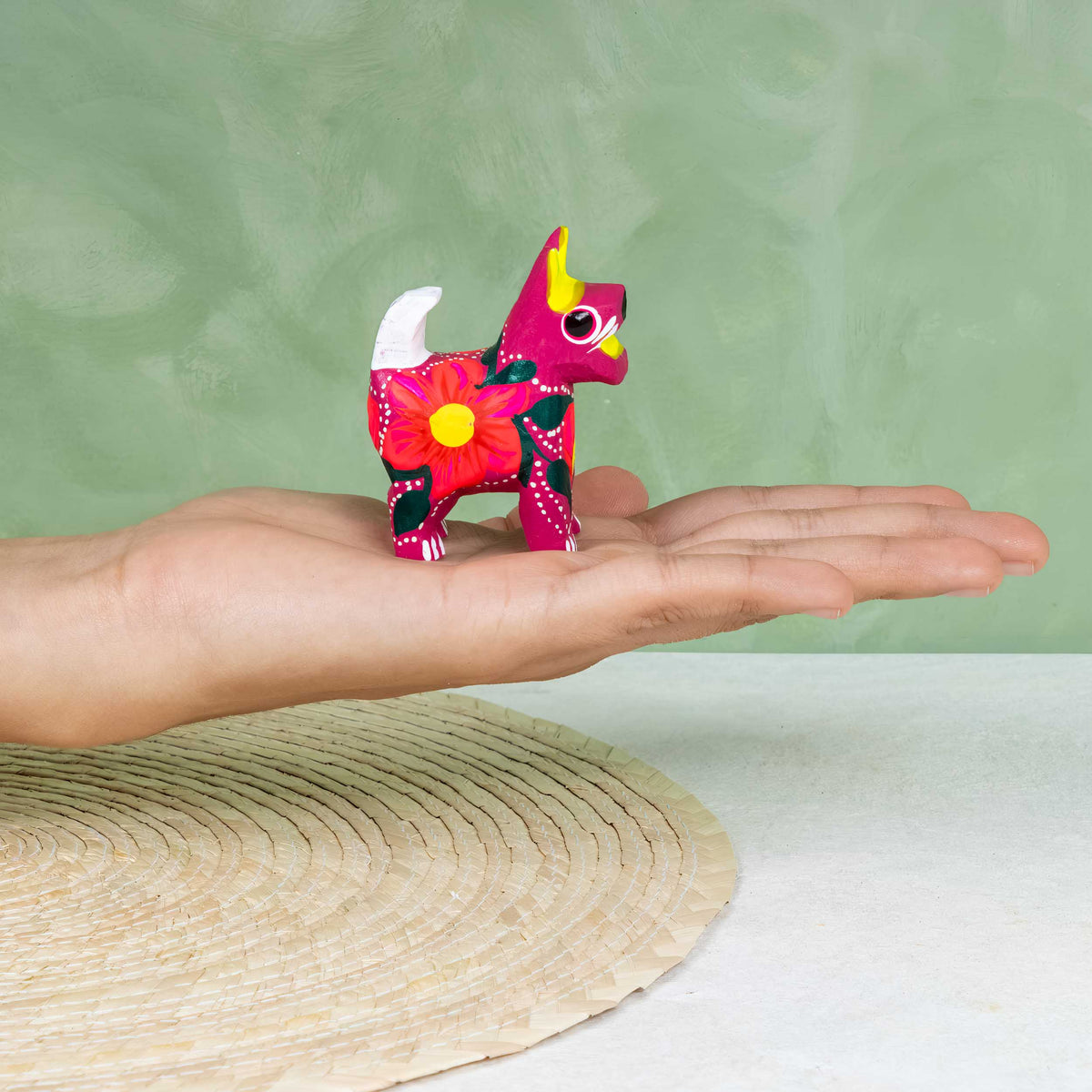 Hand Painted Standing Cat Wooden Figurine