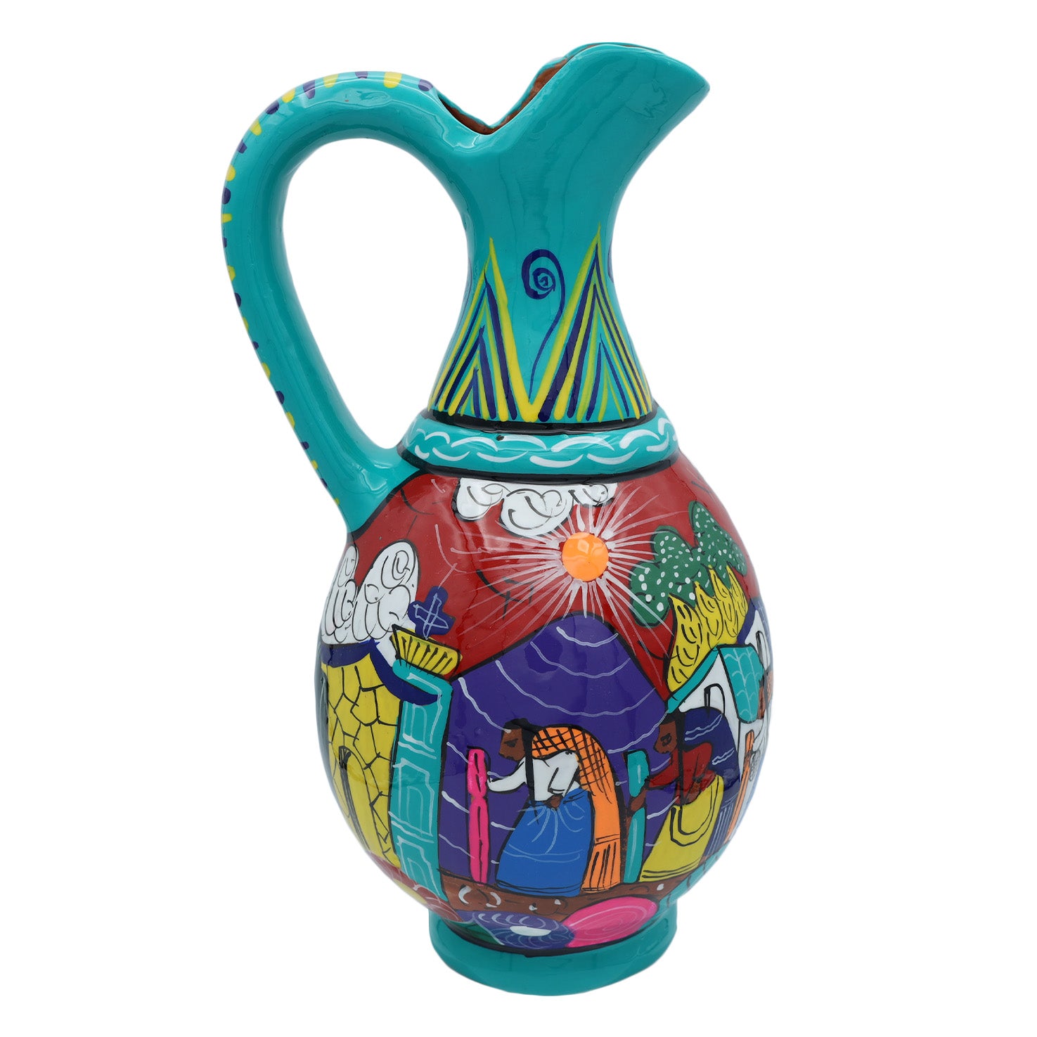Xalitla Storytelling Round Color Pitcher with Handle