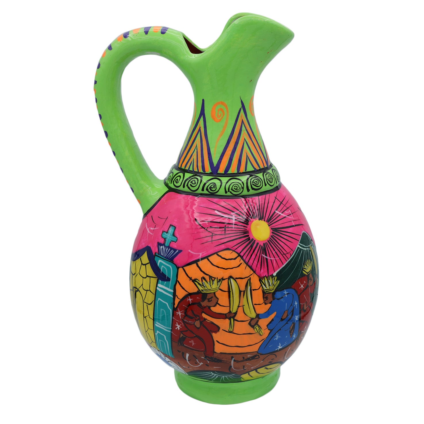 Xalitla Storytelling Round Color Pitcher with Handle