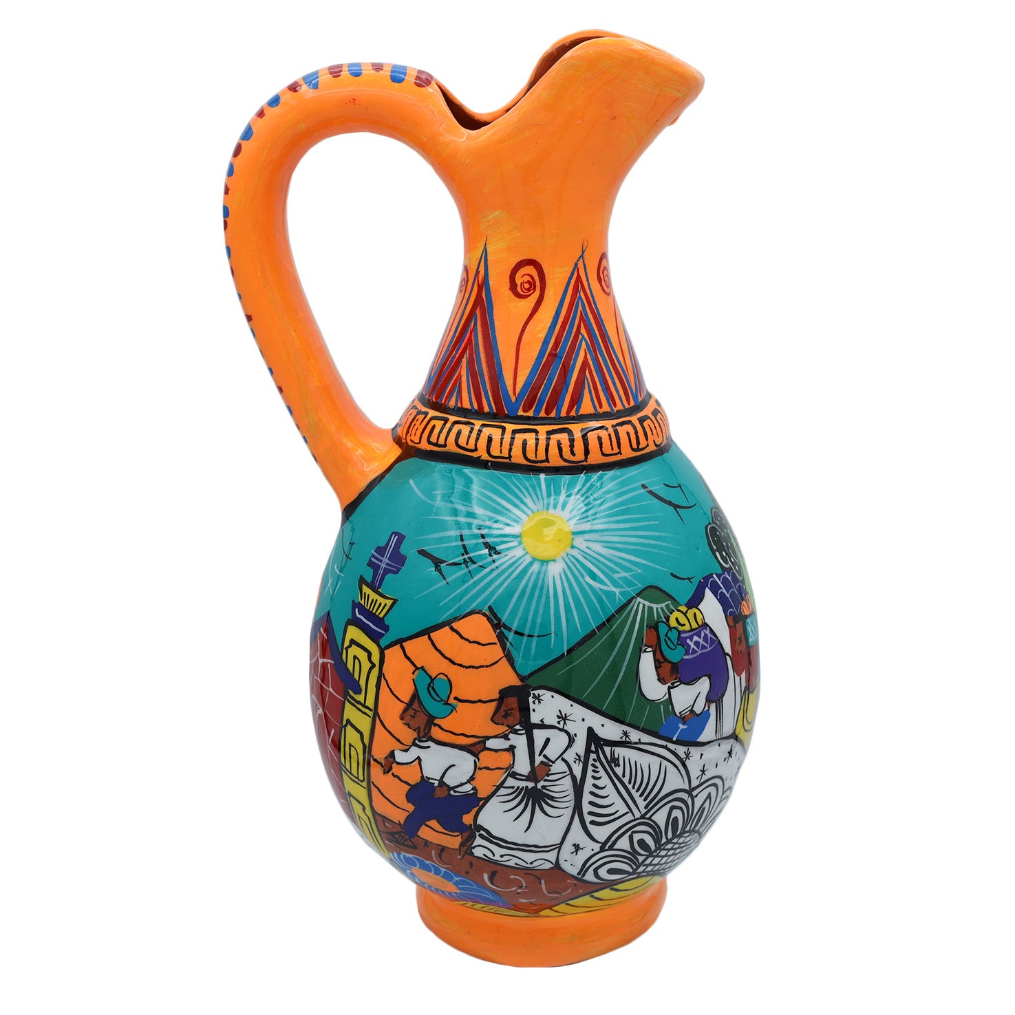 Xalitla Storytelling Round Color Pitcher with Handle