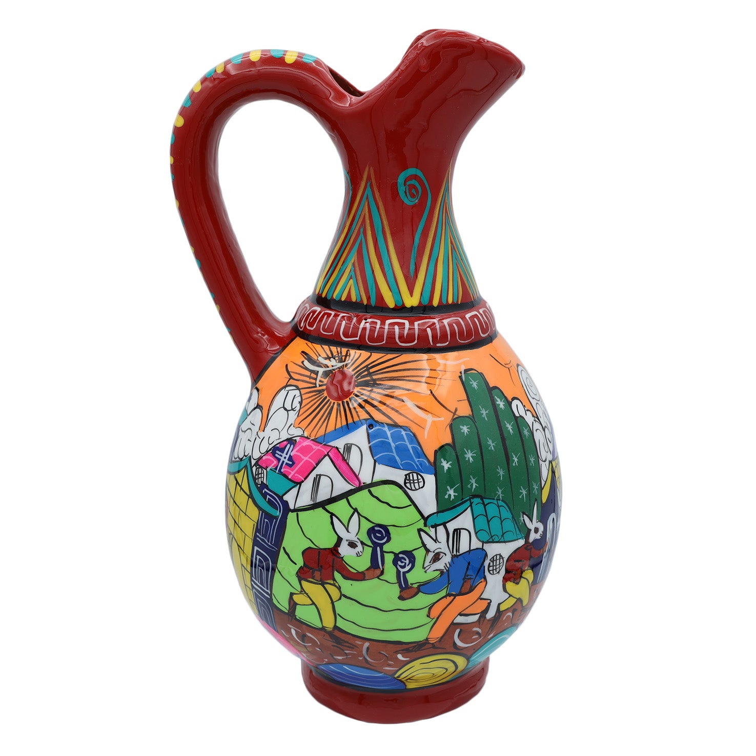 Xalitla Storytelling Round Color Pitcher with Handle