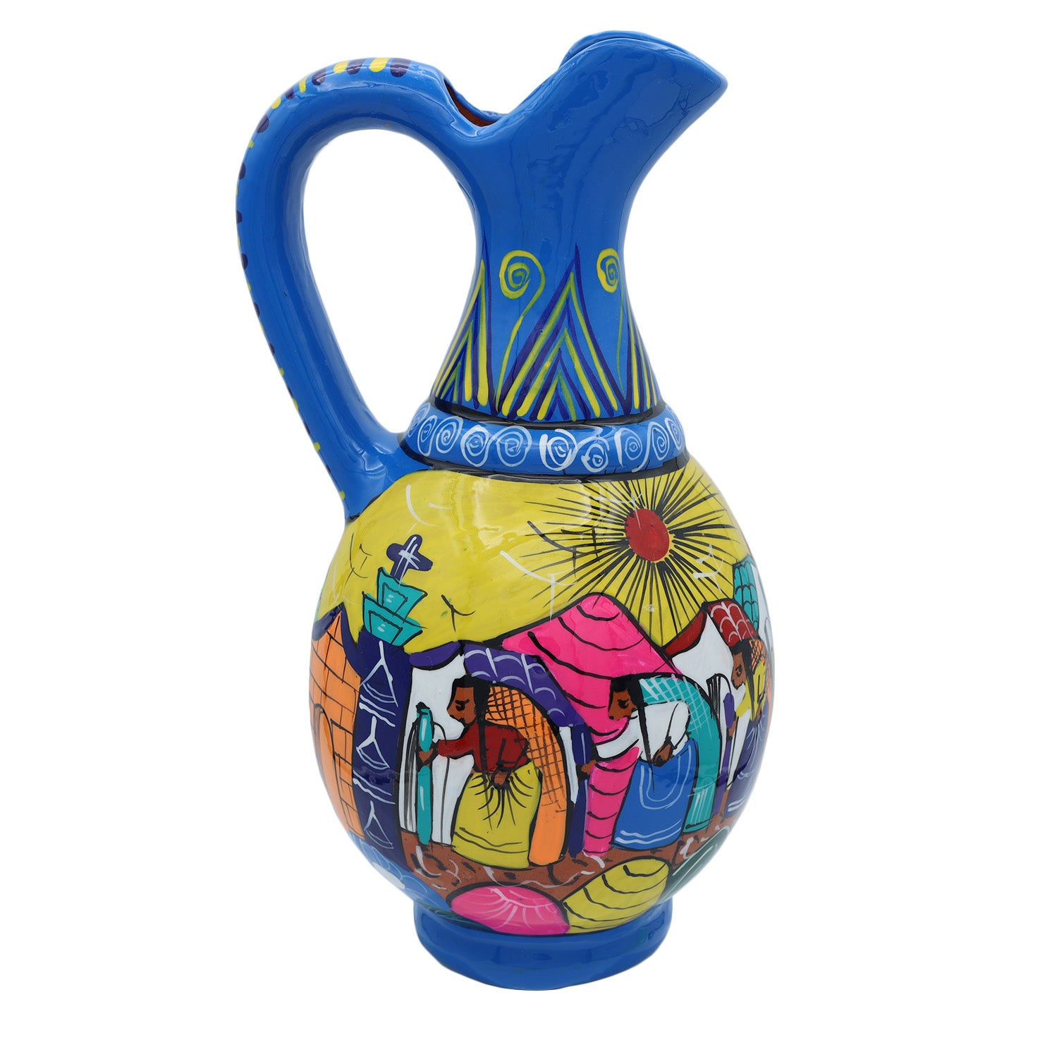 Xalitla Storytelling Round Color Pitcher with Handle